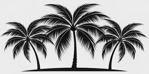 Stylized palm tree silhouette vector illustration in black and white, ideal for tropical icons, signs, logos, and summer themed designs, with clean lines and simplicity.