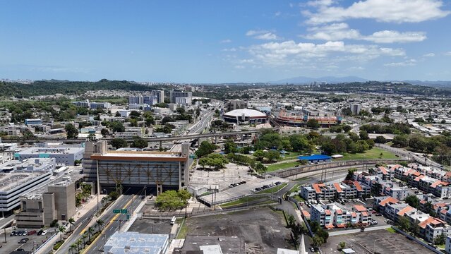 aerial image captures the municipality of Bayam&oacute;n, Puerto Rico, with a clear view of its City Hall.