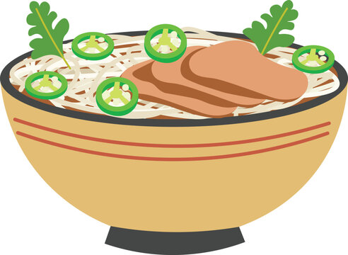 bowl of pho with meat and vegetables clip art preview