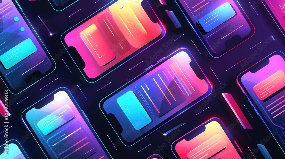 Aufkleber multiple smartphone screens showcase captivating stories and short clips, creating a vibrant atmosph