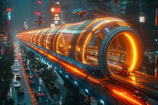 futuristic transportation system self-driving cars hyperloop trains flying taxis free space
