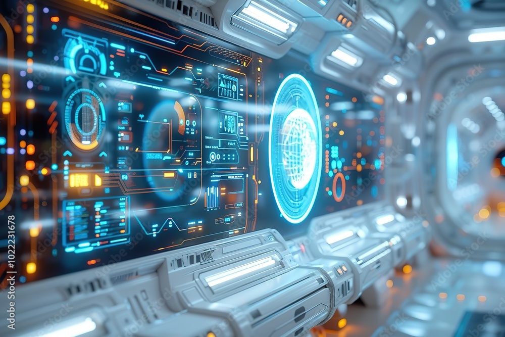 Aufkleber futuristic workspace ai-driven tools tasks enhance productivity digital technology space