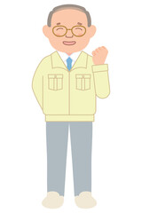 ガッツポーズのマンション管理人（全身）