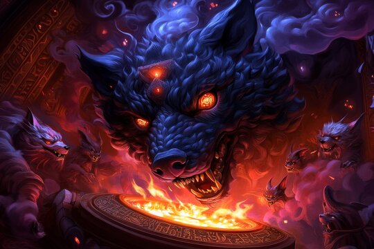 Diyas glowing in an ancient temple, with mystical runes on the walls and magical creatures gathering around the light