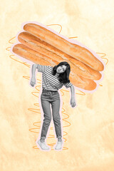 Composite trend artwork sketch photo collage of silhouette dieting calories food eat hungry young...