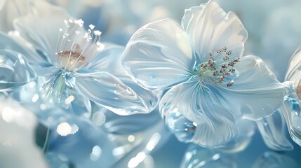 Digital technology glass blue and white flower poster background