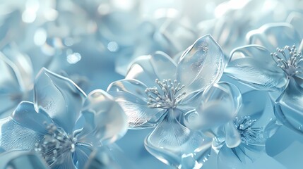 Digital technology glass blue and white flower poster background