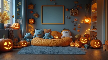 Cozy Halloween Living Room with Pumpkin Decor