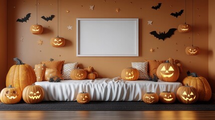 Cozy Halloween Decor with Pumpkins and Bats