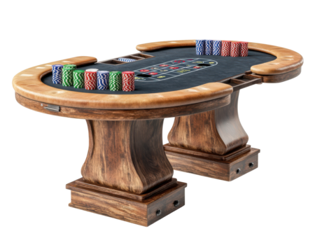 Poker table with chips, isolated on white background.