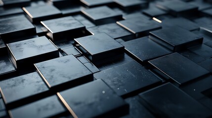 Abstract Pattern of Black Cubes with Reflective Surfaces