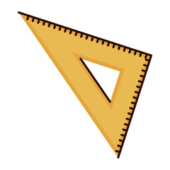 Plastic triangular ruler yellow on white background