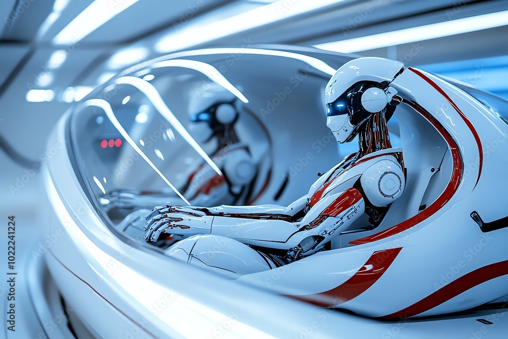 Poster A futuristic office space where robots and humans work side by side on complex tasks, representing the integration of AI and automation in tomorrowâ€™s workforce