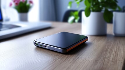 Minimalist Digital Wallet on Wooden Table