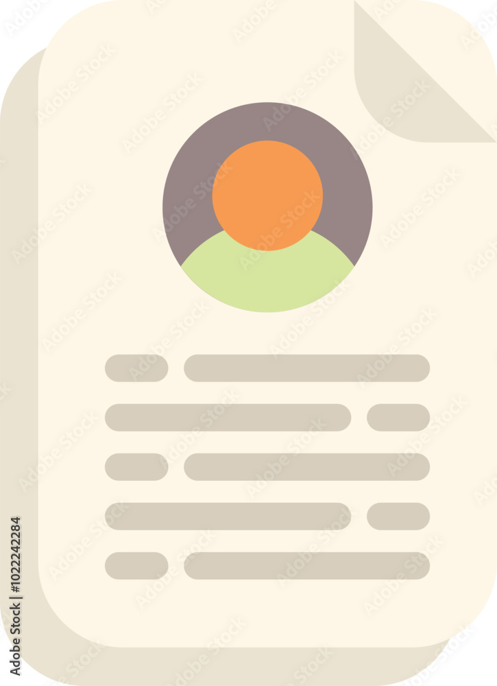 Poster flat design icon of a resume with a profile picture representing a job application