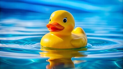 A Vibrant Yellow Rubber Duck Floats Serenely on the Surface of a Rippling Blue Water Body, Its Presence Adding a Touch of Playfulness to the Tranquil Scene.