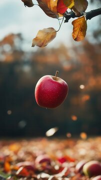 Slowmotion of an apple falling from a tree, falling apple, autumn harvest