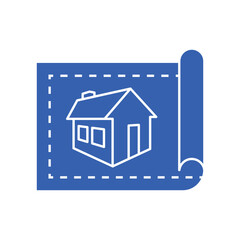 blue print house layout icon flat blue vector design illustration