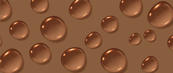 Cola drops, realistic soda droplets, glossy beer liquid, soy sauce or coffee concept. Vector illustration.