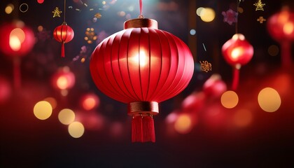 Fototapeta premium A vibrant red Chinese lantern illuminating the night with soft warmth and intricate details. Generative AI