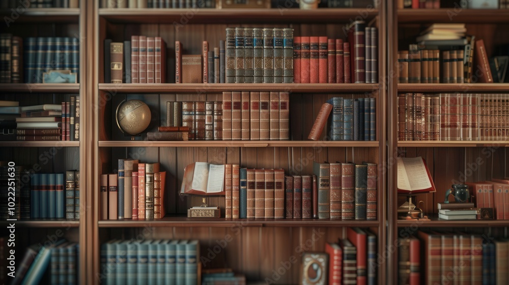 Aufkleber wooden shelves display an extensive collection of textbooks and academic literature, creating a welc
