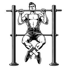 Man performing pull-ups on a bar in a bold graphic style. Vector, generative ai.