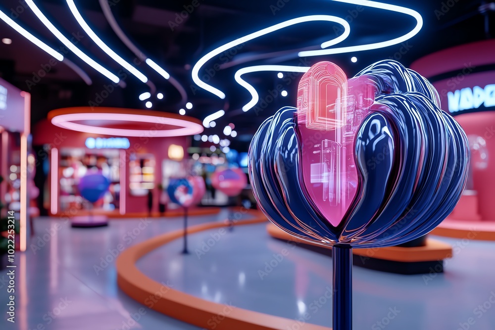 Aufkleber fantasy artwork of a futuristic online shopping spree in a neon-lit virtual mall, where holographic 