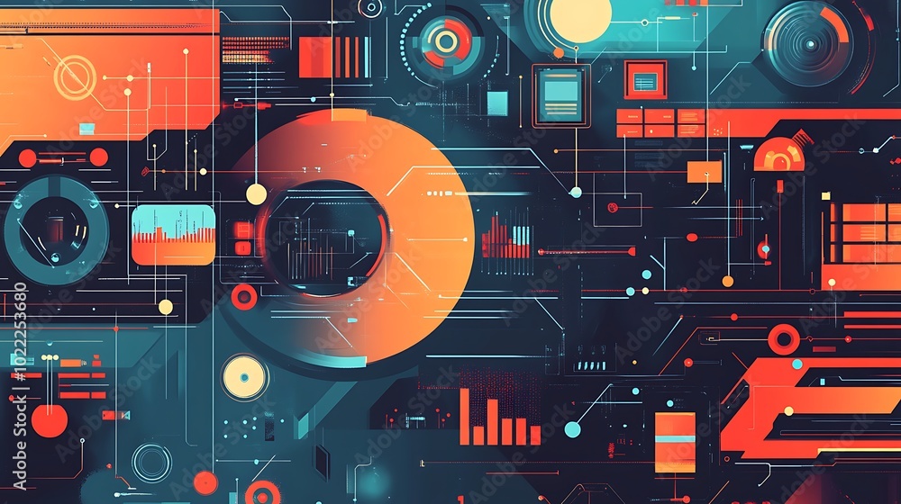 Poster abstract digital interface with geometric shapes and lines