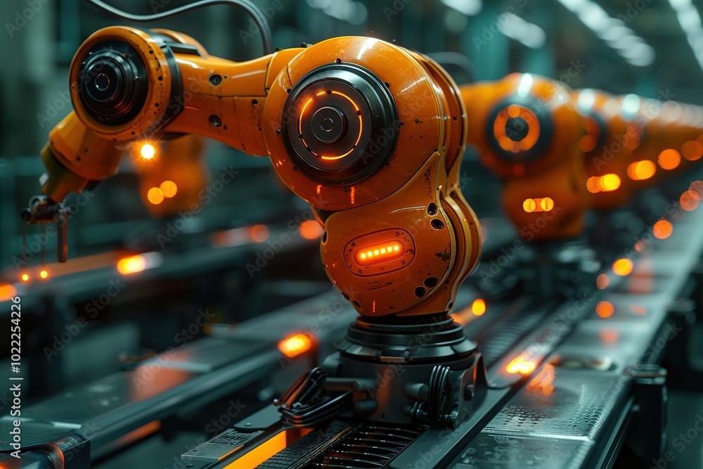 Poster a smart factory where ai and robotics work together to produce goods with precision and efficiency, 