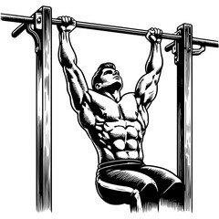Man performing pull-ups on a bar in a bold graphic style. Vector, generative ai.
