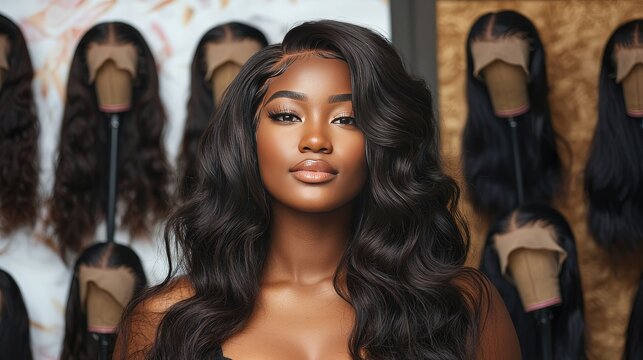 Black Woman with Long Wavy Hair in Luxury Hair Salon