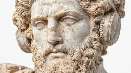 Ancient Greek Zeus Sculpture Wearing Headphones   Modern Art