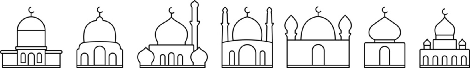 mosque set outline icon symbol vector design illustration