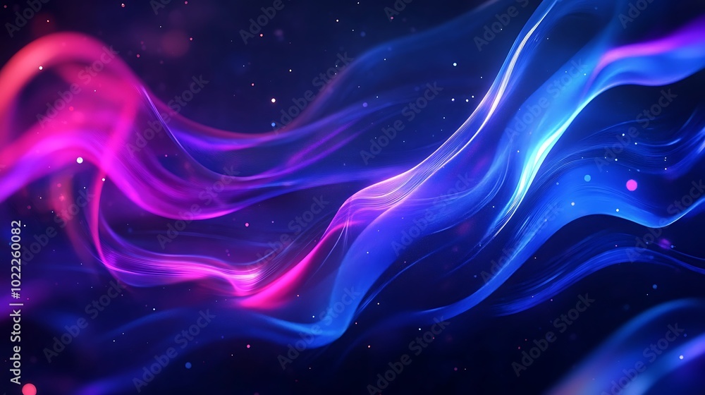 Aufkleber abstract background with wavy lines and glowing particles