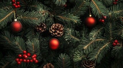 Close-up view of a Christmas tree background