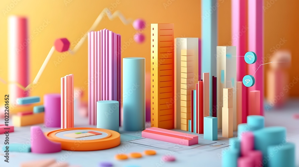 Poster 3d abstract colorful geometric shapes and data charts
