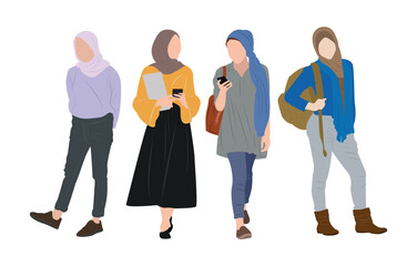 flat design for women wearing hijabs