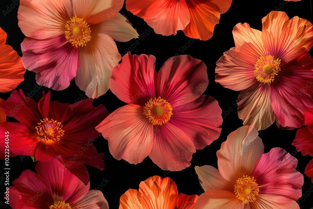 Leinwandbilder Vibrant blooms display an array of colors and textures, standing out boldly against the dark backdrop, creating a striking visual effect. Generative AI