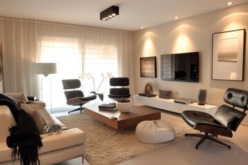 Cozy modern living room with minimalist furnishings and elegant touches