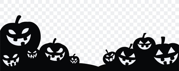 Black Halloween pumpkins with spooky faces on a transparent background. Perfect for Halloween-themed designs, banners, invitations, and social media posts. vector 