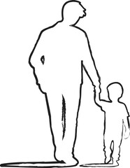 father playing hand hold son outline