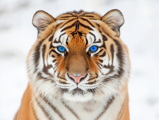 Obraz premium 野生動物の写真撮影のための冬の風景に映る虹彩異色症の雄大なトラ