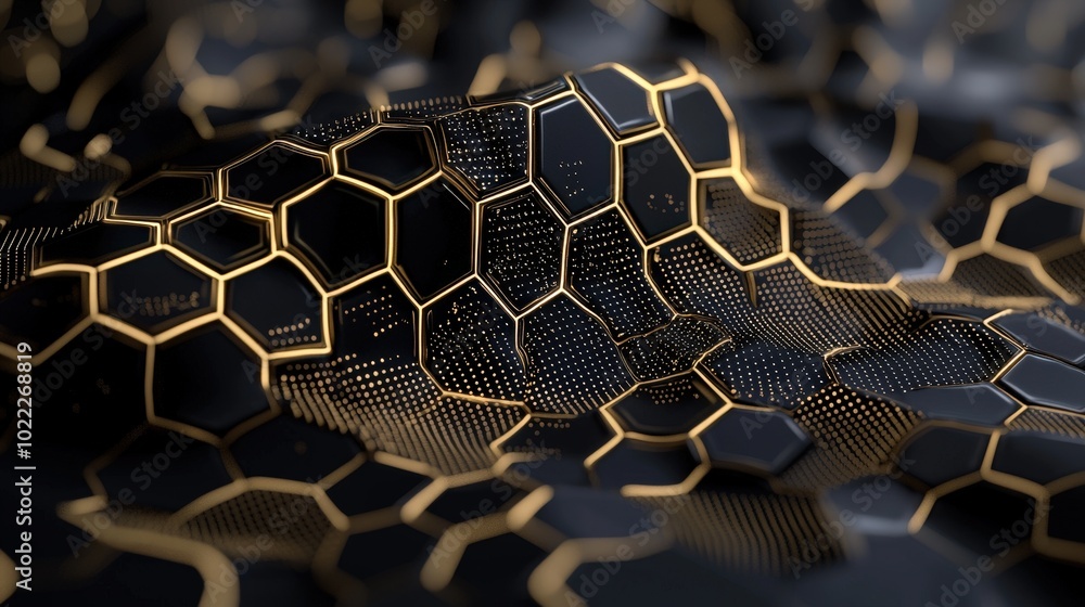 Aufkleber abstract black and gold hexagon pattern technology data futuristic network digital