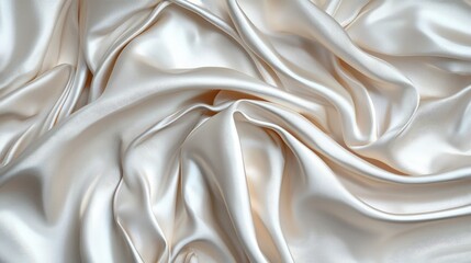 Fototapeta premium Elegant Draped Cream Satin Fabric Luxury Texture Background