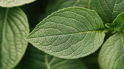 Obraz premium Close-Up of Green Leaf with Detailed Texture