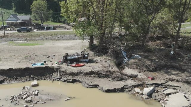 Flooded Nolichucky River After Hurricane Helene. Embreeville Tennessee, 4k
