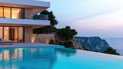 Fototapeta premium Modern Cliffside Villa with Infinity Pool and Ocean View