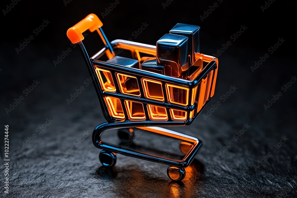 Aufkleber minimalist design of a shopping cart icon filled with digital products, symbolizing the simplicity a