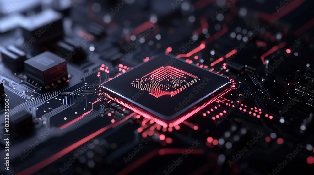 Poster futuristic circuit board with glowing processor technology background