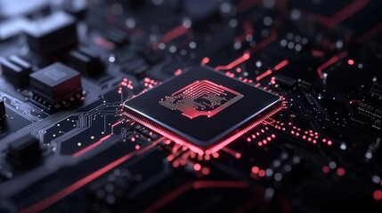 Fototapeta premium Futuristic Circuit Board with Glowing Processor Technology Background